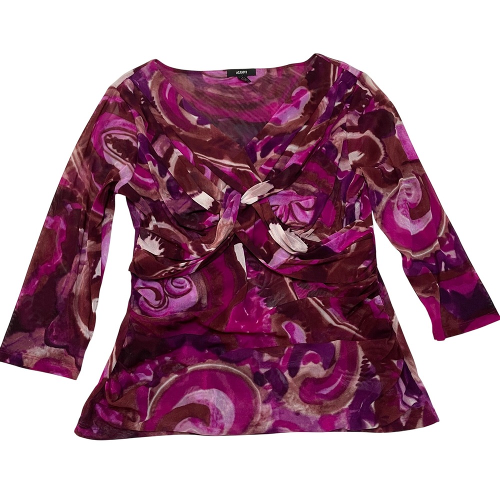 Alfani Womens XL Sheer Top Fuchsia‎ Purple Twist Front Blouse Fairy Grunge Y2K
